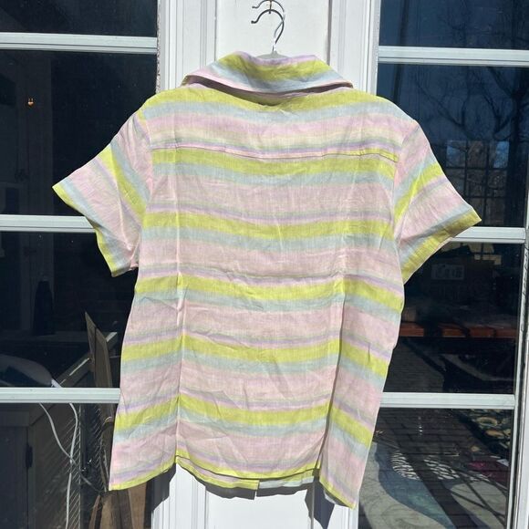 Frankie’s Bikinis Neon Linen Striped Lou Button Up Shirt NWT - Picture 6 of 13